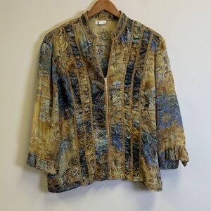 Jaipur Velvet Paisley Pintuck Jacket in Mustard and Blue